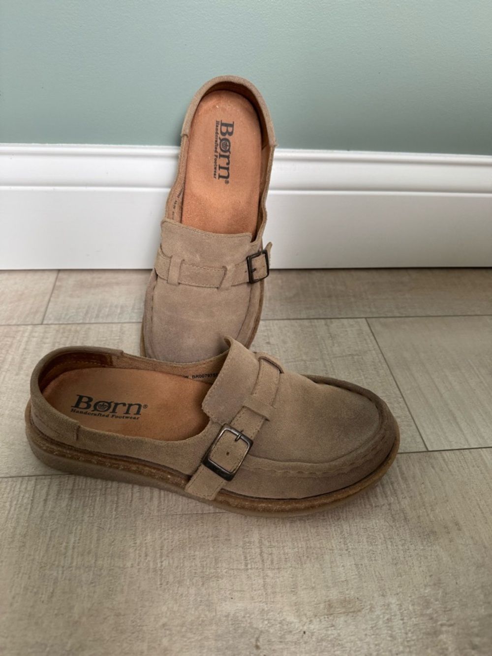 Born Men’s Suede Slip-On Loafers with Side Buckle in Taupe